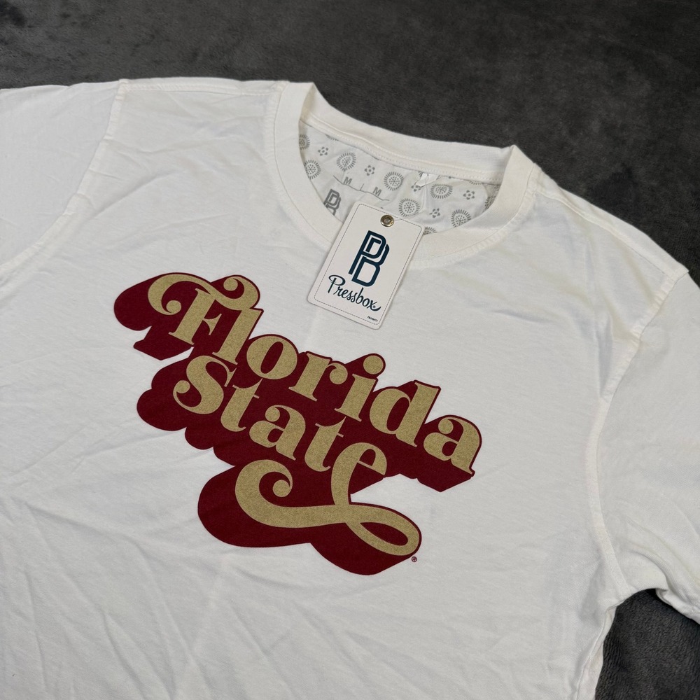 Pressbox Florida State T Shirt Womens Medium Ivory Cropped Graphic Relaxed Fit
